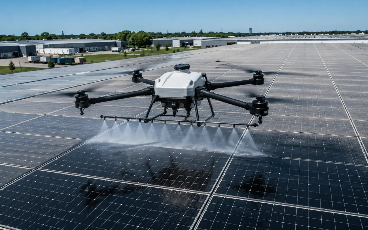 Nettoyage de panneaux solaires par drone